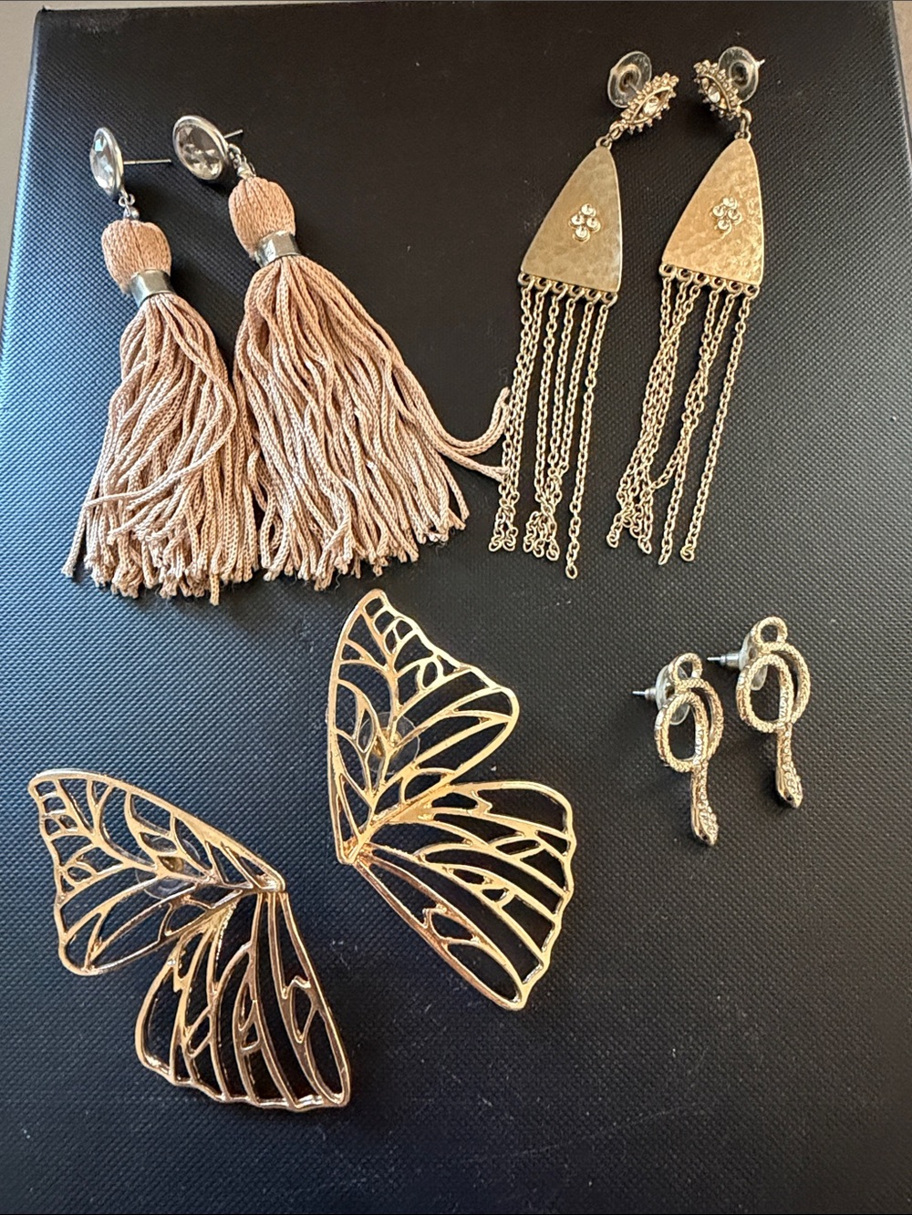 Gold Butterfly & Tassel Earring Set - Gold Tone